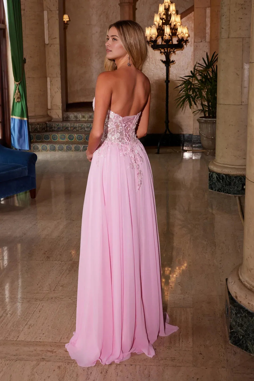 Elegant Strapless Champagne Prom Dress with Beaded Bodice Sheer Embroidered Waist  Flowy Chiffon Skirt for Formal Occasions