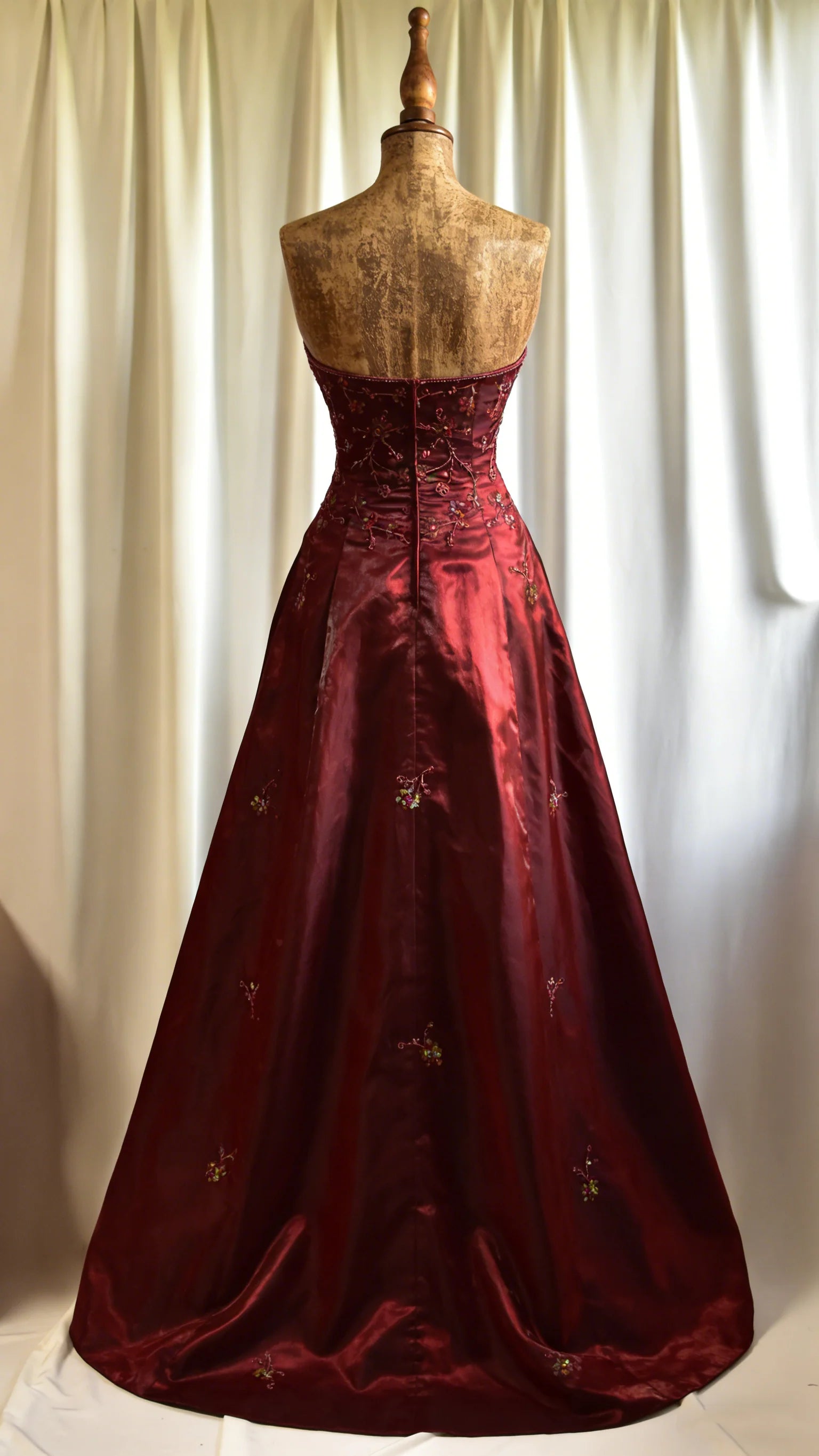 Elegant Strapless Embroidered Red Maxi Prom Dress