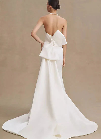 Elegant Strapless Satin Wedding Dresses Sash