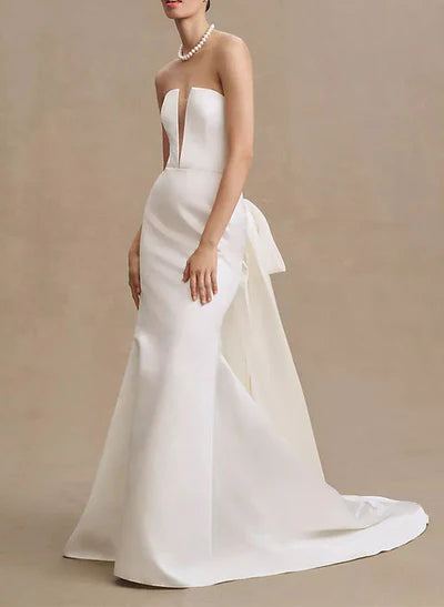 Elegant Strapless Satin Wedding Dresses Sash