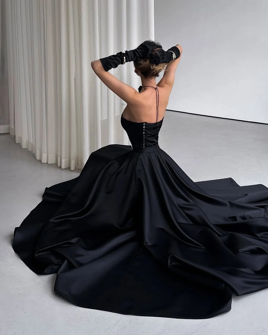Elegant Strapless Sleeveless High Slit Black Maxi Party Dress