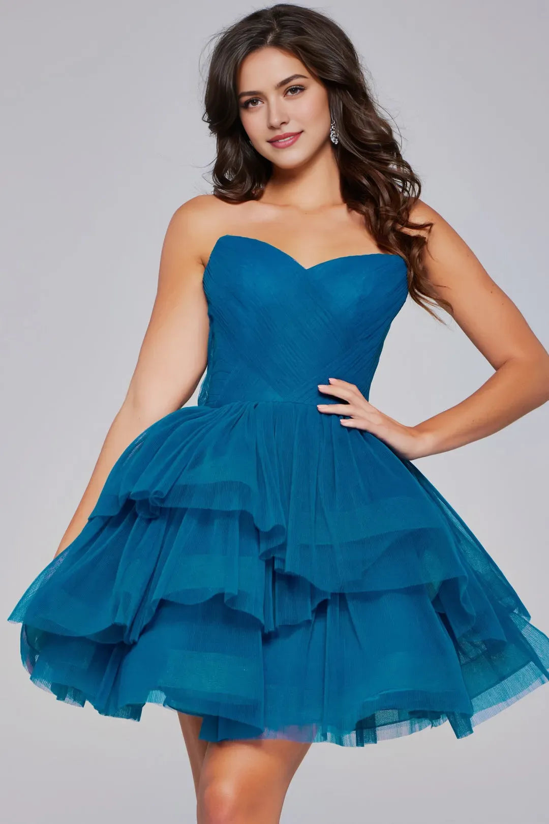Elegant Strapless Teal Tulle Homecoming Dress Tiered Ruffle Skirt Sweetheart Neckline for School Dance