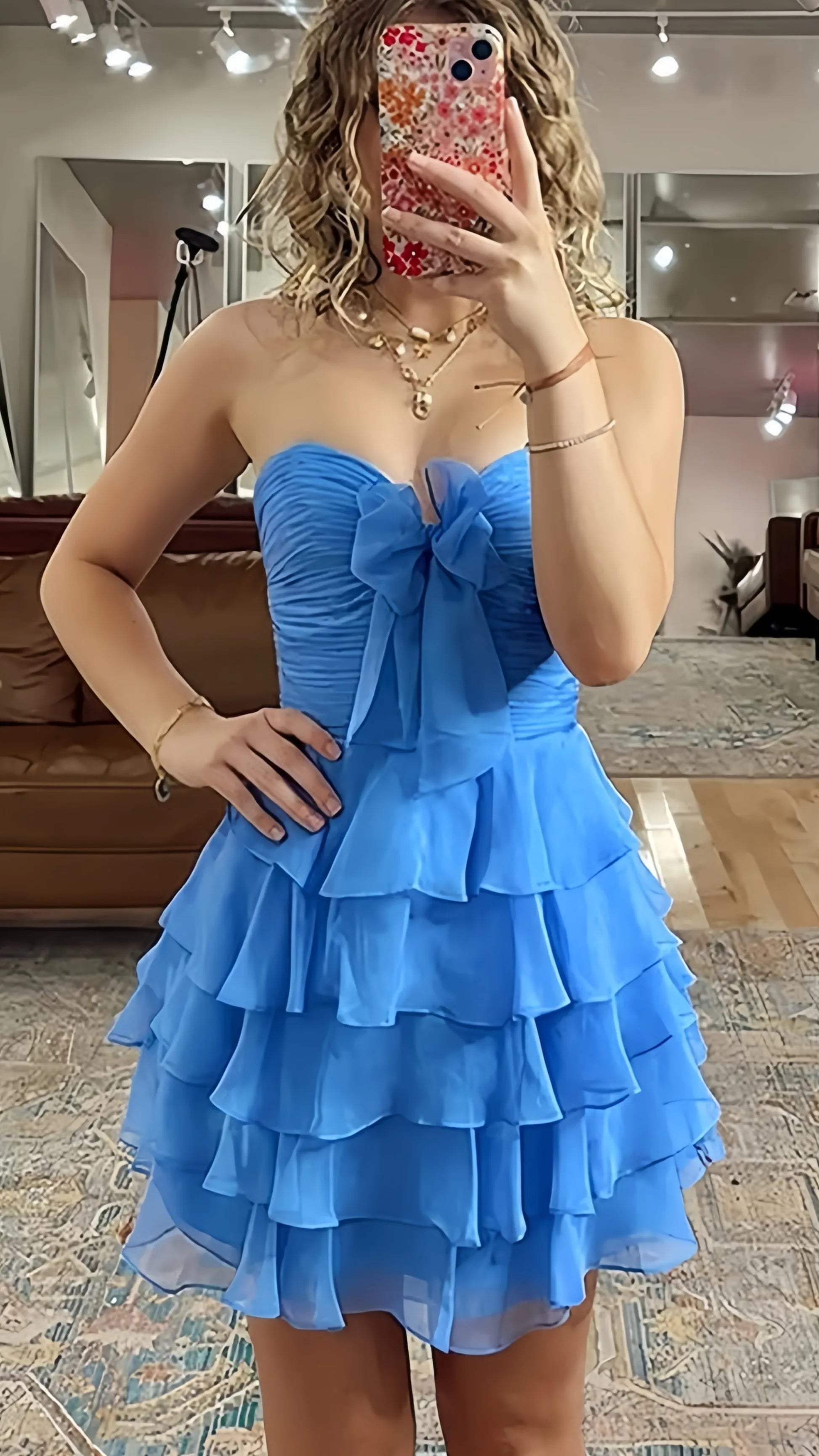 Elegant Sweetheart Blue Chiffon Ruffle Hot Sale Homecoming Dresses School Dance Dress