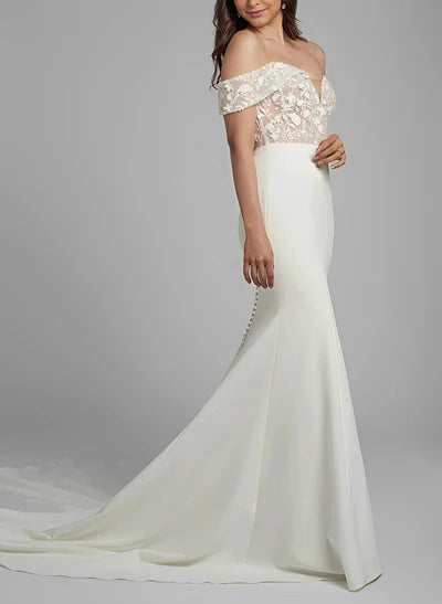 Elegant Sweetheart Elastic Satin Wedding Dresses Appliques Lace