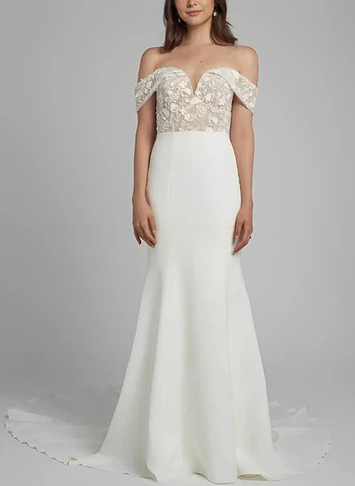 Elegant Sweetheart Elastic Satin Wedding Dresses Appliques Lace