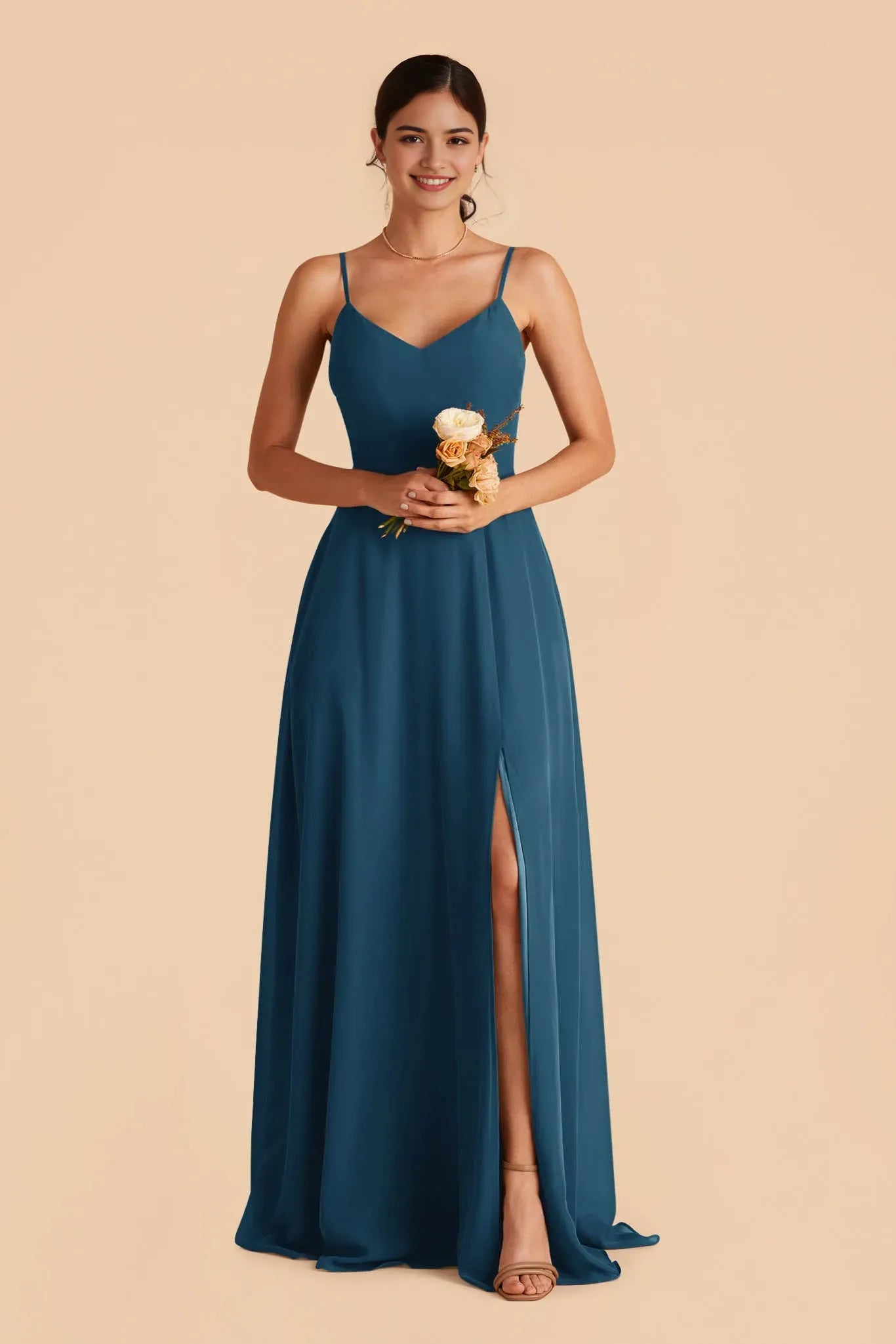 Elegant Teal Chiffon Ball Gown with Cold Shoulder Sleeves and Side Slit Perfect for Formal Galas and Prom Dresses
