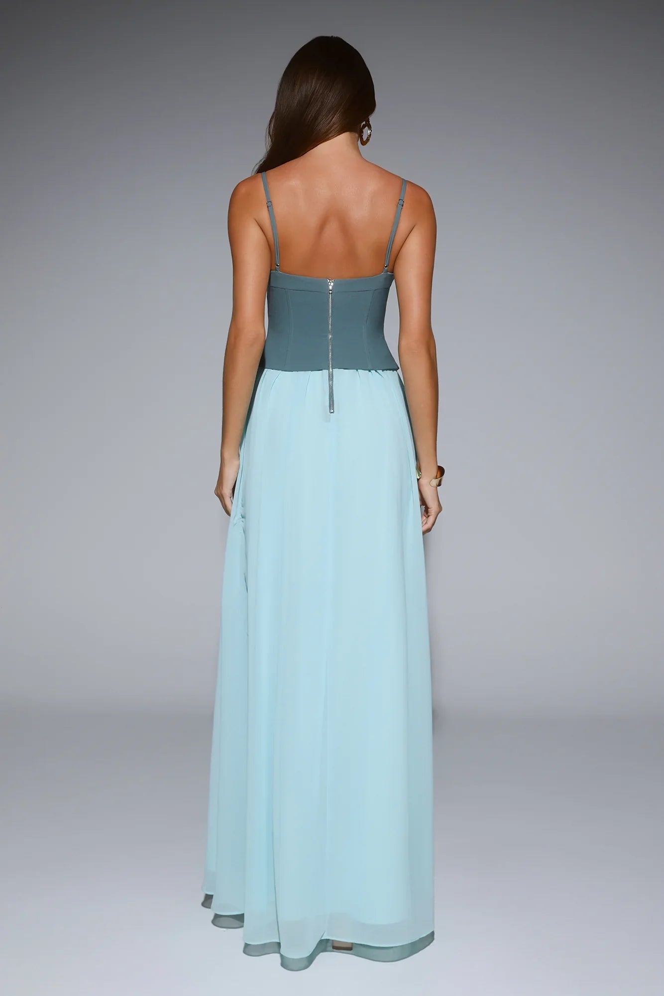 Elegant Two Tone Spaghetti Straps Corset Teal Maxi Prom Dress For Women For Sale