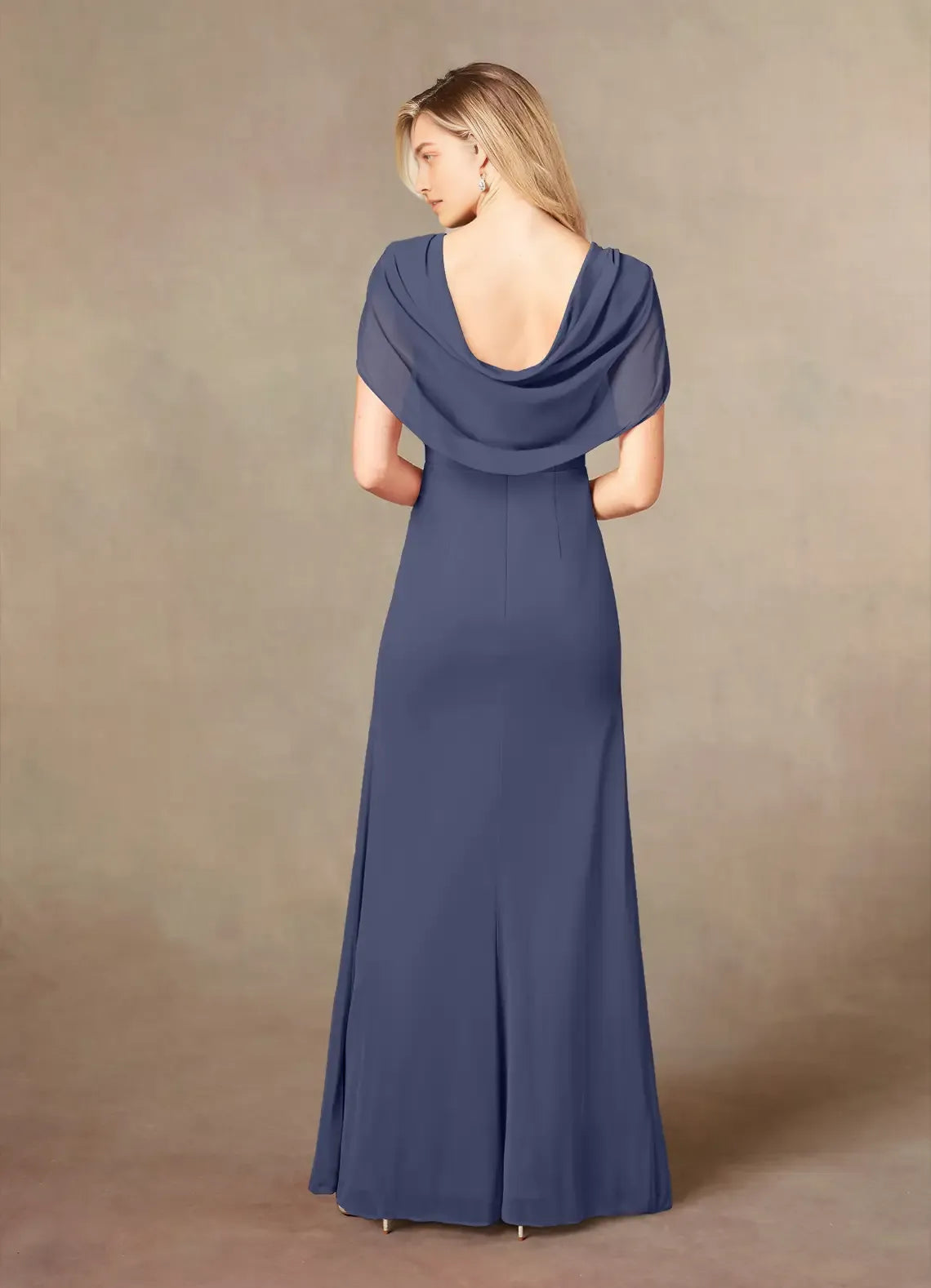 Elegant Unique Mermaid Mother of the Bride Dresses V - Neck Sheer Cape Sleeves, Ruched Bodice High - Slit Maxi Skirt Hot Sale for women