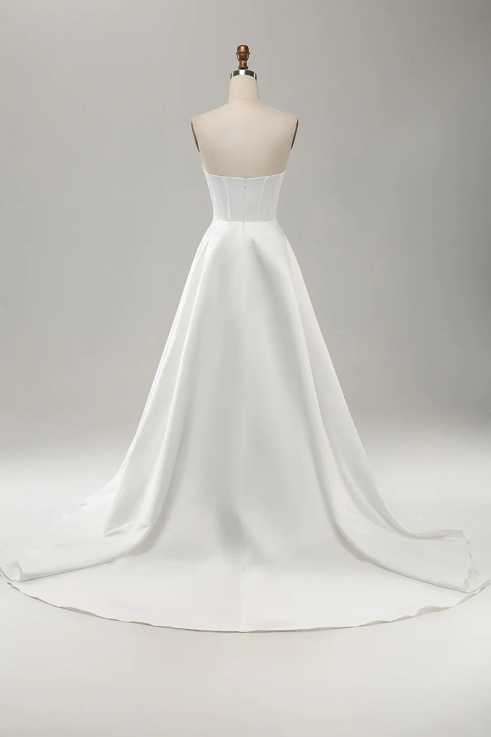 Elegant White A Line Strapless Pleated Sweep Train Bridal Dress