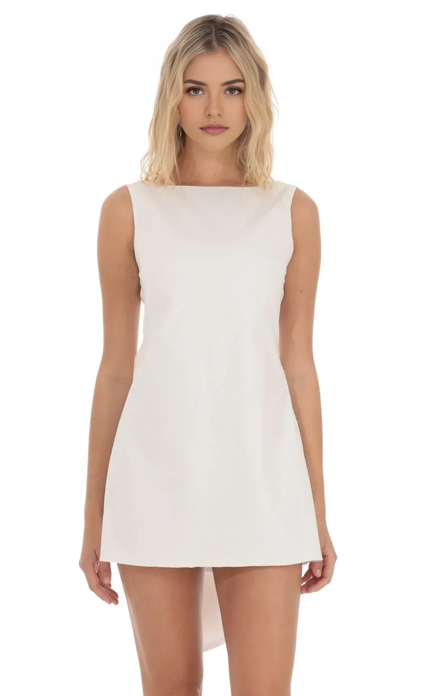 Elegant White Sleeveless Homecoming Dress with Boat Neckline Asymmetric Back Detail  Perfect for School Dances