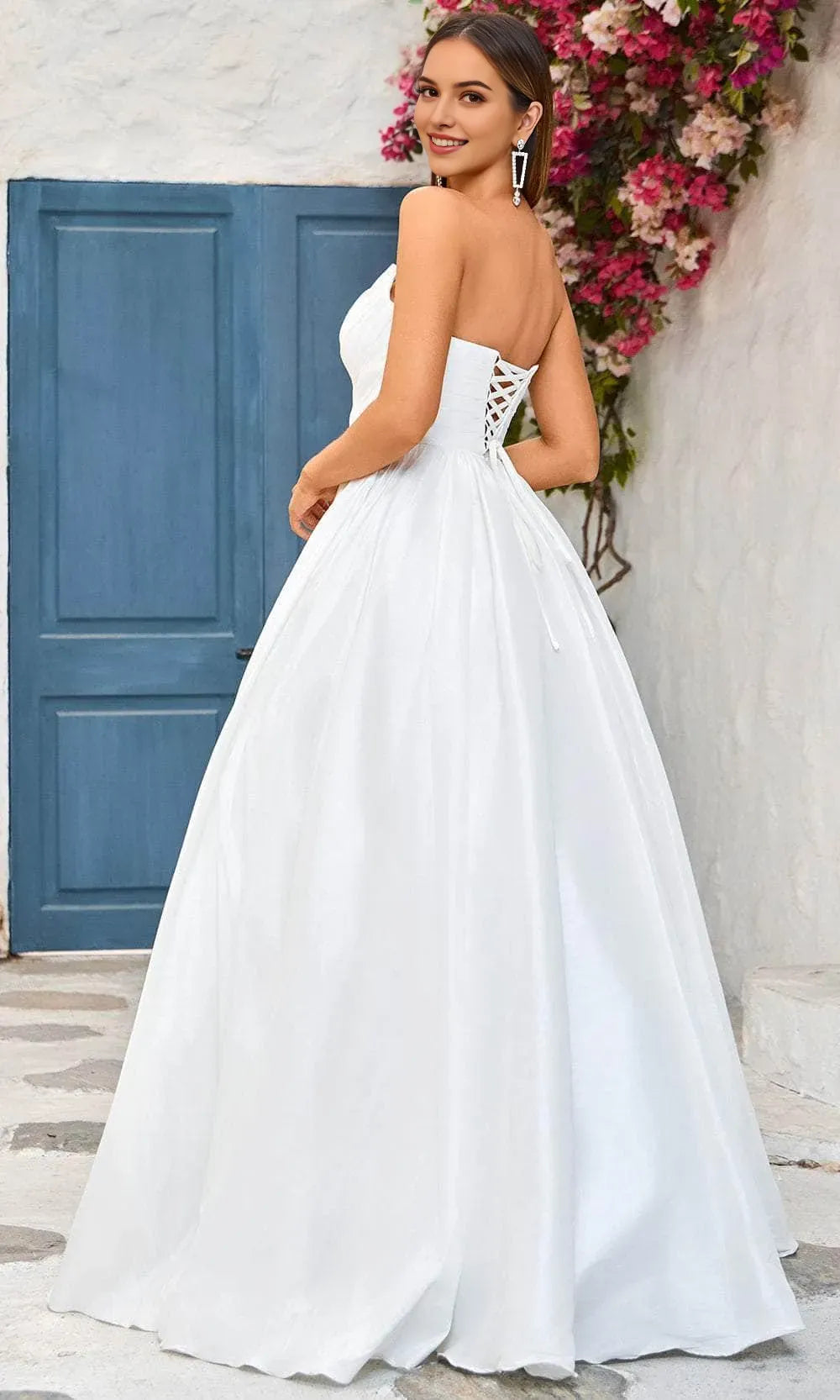 Elegant White Taffeta Evening Dresses with Strapless Sweetheart Neckline  Perfect for Bridal and Formal Occasions