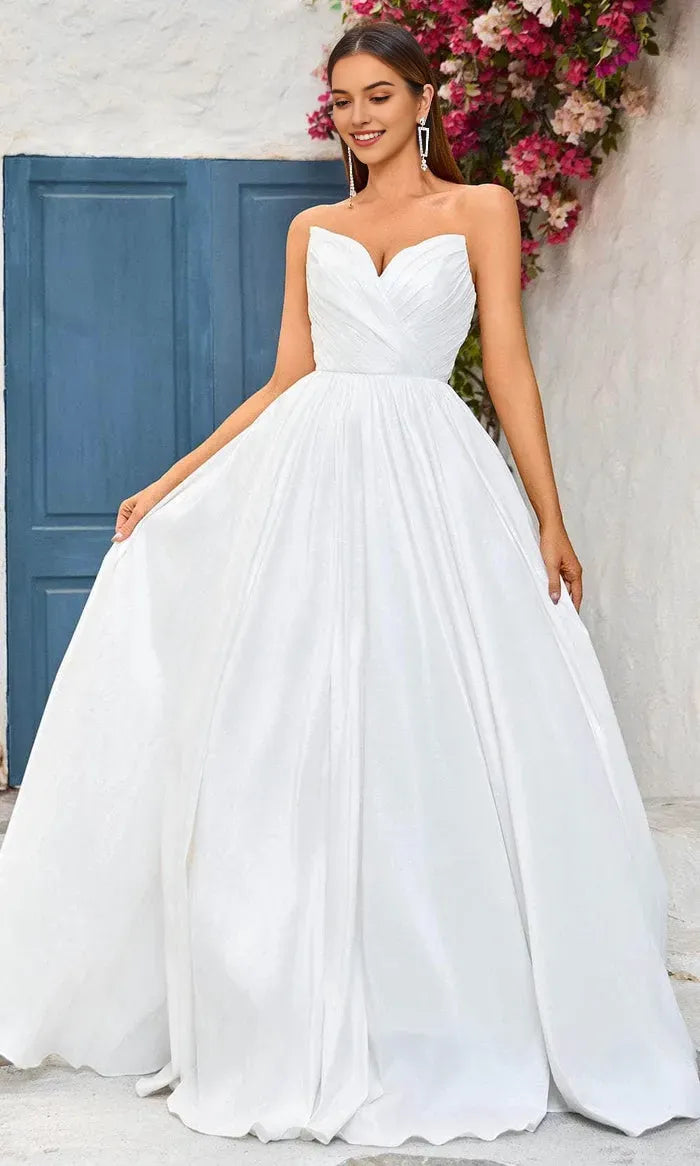Elegant White Taffeta Evening Dresses with Strapless Sweetheart Neckline  Perfect for Bridal and Formal Occasions
