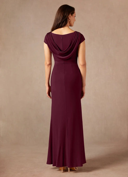 Elegant Cabernet Mermaid V-Neck Sequins Lace  Mother of the Bride Dress with line Cap Sleeves Ruched Bodice and Beaded Embellishment ﻿