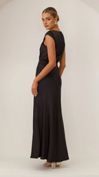 Elegant black Satin v neck short sleeve for sale Chiffon Prom Dresses for Women's Special Occasions