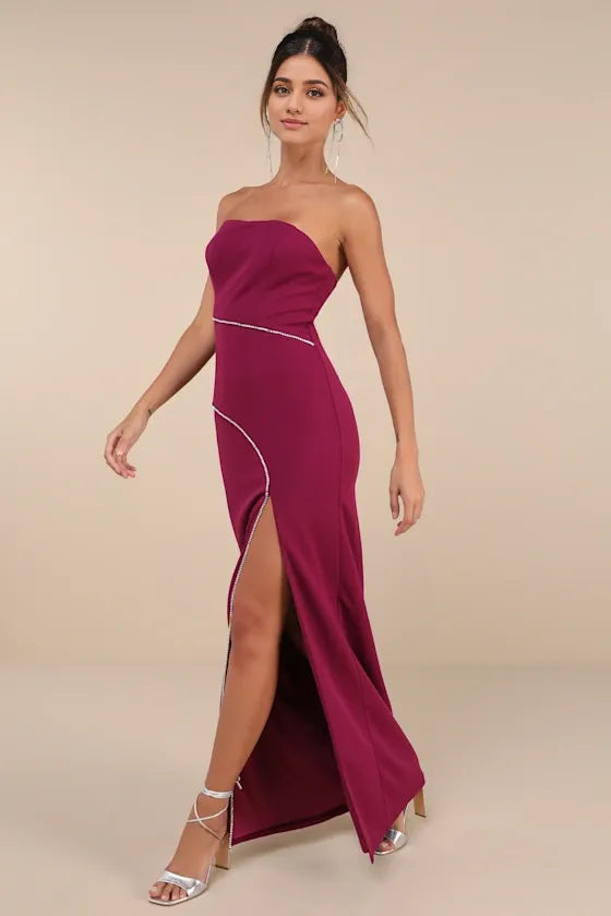 Elevated Sparkle Black Rhinestone Strapless Evening Dresses