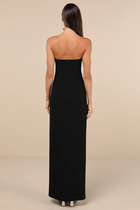 Elevated Sparkle Black Rhinestone Strapless Evening Dresses
