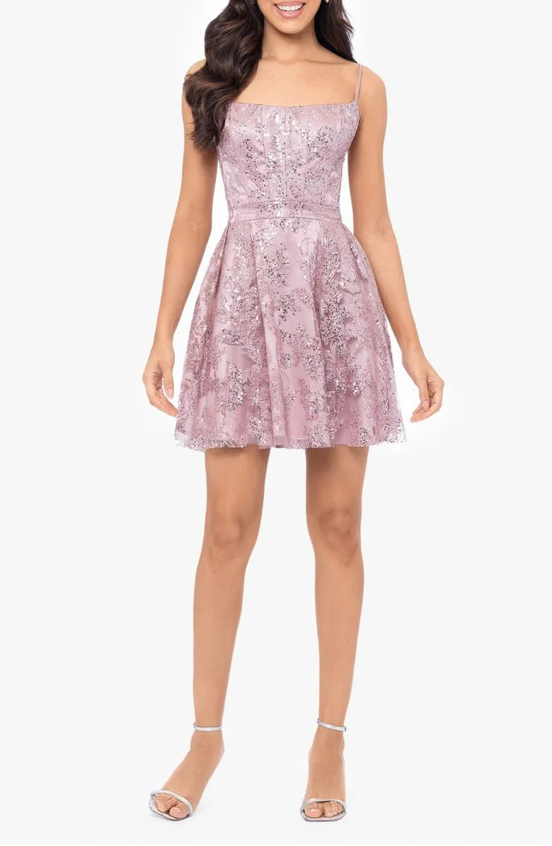 Lilac Sequin  Embroidered Tulle Homecoming Dress Spaghetti Straps Fit  and Flare Silhouette for School Celebrations