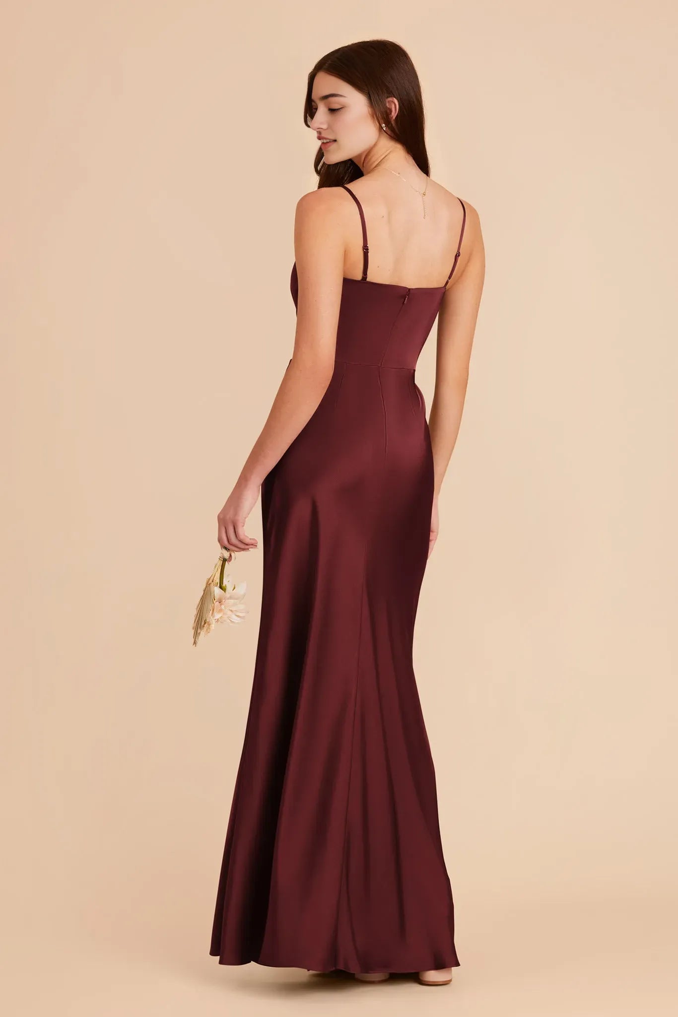 Burgundy Satin Square Neck Prom Dress - Spaghetti Strap Gown with Side Slit for Timeless Grace