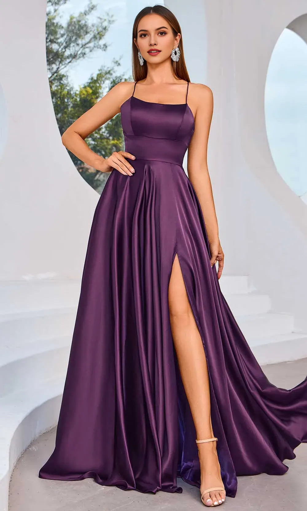 Emerald Green Satin Evening Dresses with Spaghetti Straps Square Neckline and High Side Slit Ideal for Formal Galas and Elegant Occasions