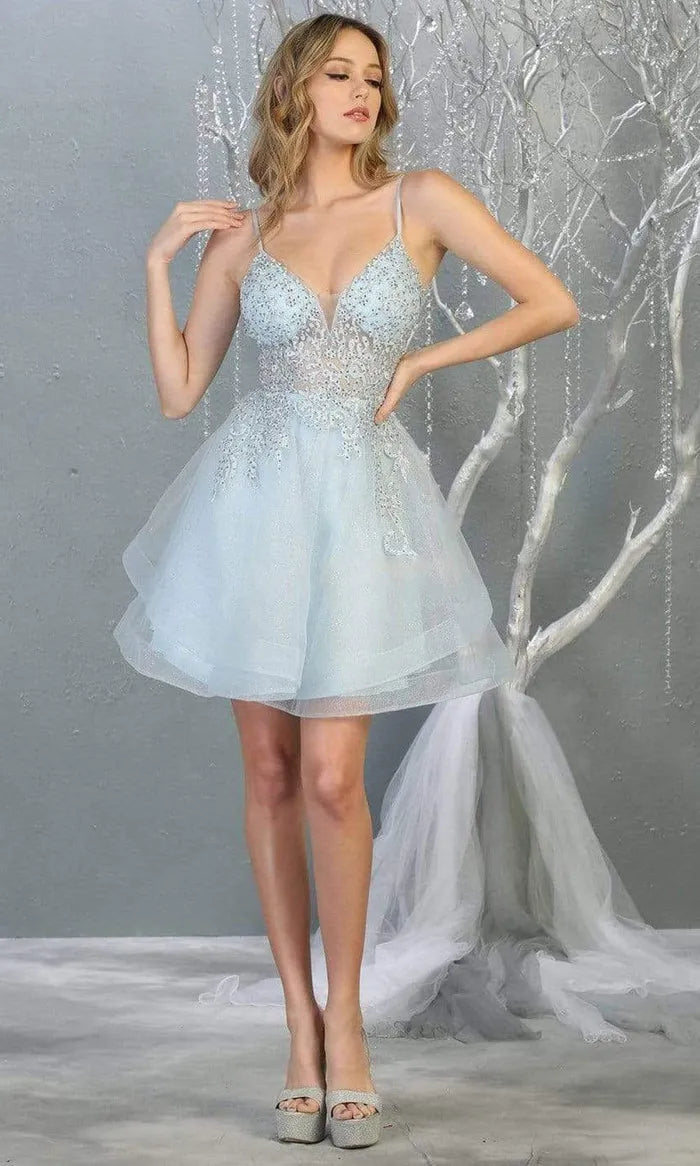 Enchanting Light Blue Tulle Homecoming Dress with Beaded Bodice and Spaghetti Straps ﻿