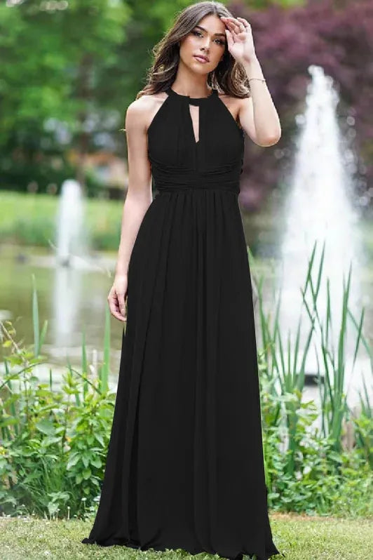 Ethereal A-line Halter-neck Sleeveless Ruched Lilac Floor-length Prom Dress for Women Ready to Ship
