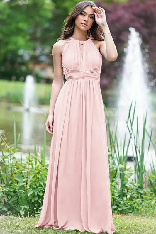Ethereal A-line Halter-neck Sleeveless Ruched Lilac Floor-length Prom Dress for Women Ready to Ship