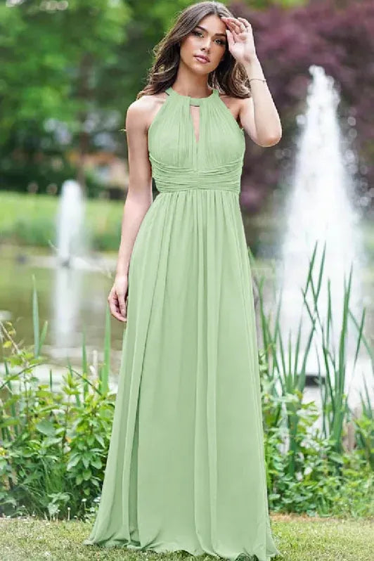 Ethereal A-line Halter-neck Sleeveless Ruched Lilac Floor-length Prom Dress for Women Ready to Ship