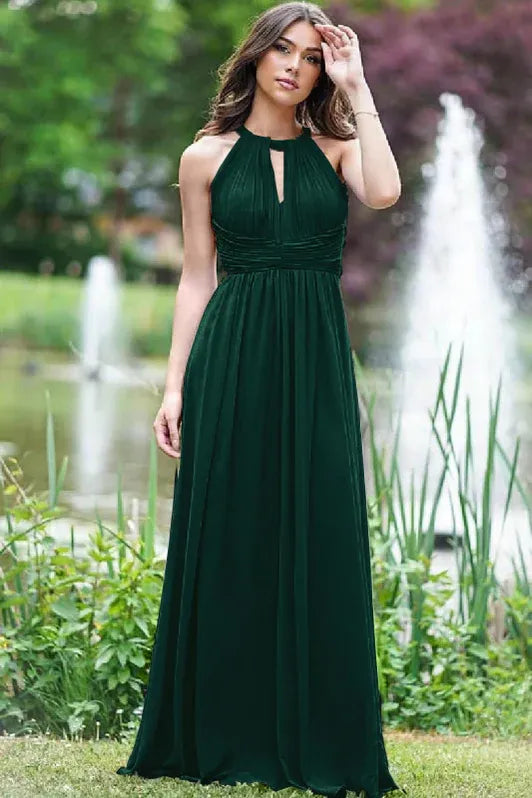 Ethereal A-line Halter-neck Sleeveless Ruched Lilac Floor-length Prom Dress for Women Ready to Ship