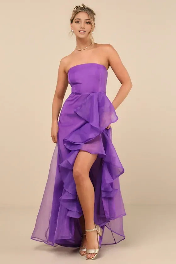 Exquisite Ease Teal Green Organza Strapless Ruffled Evening Dresses