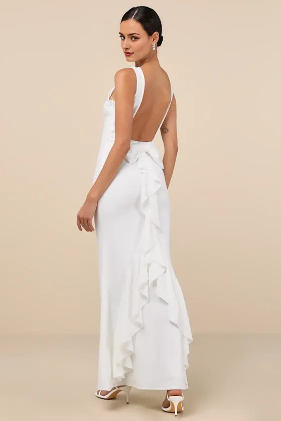 Exquisite Refinement Emerald Backless Bow Ruffled Evening Dresses