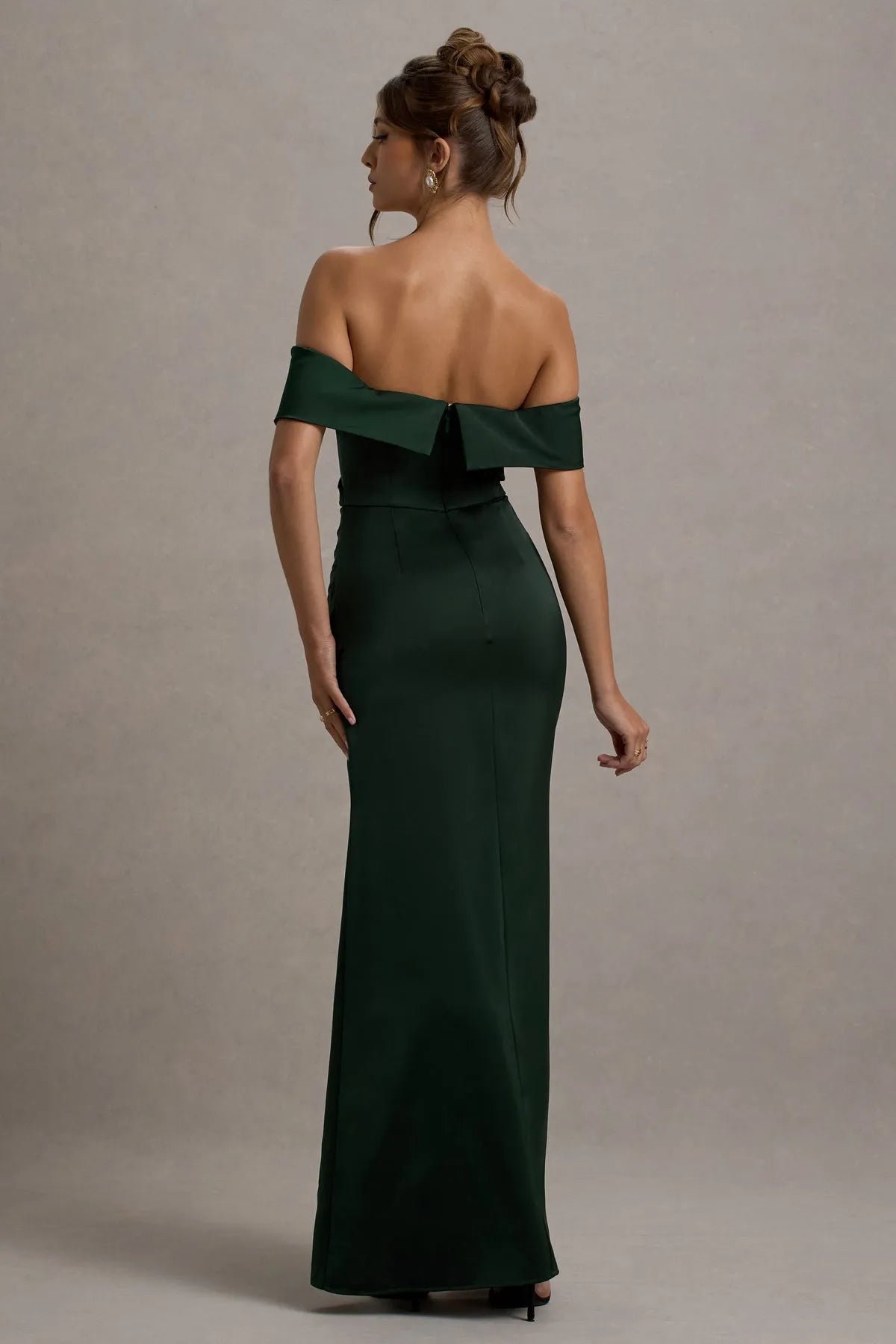 Eye - Catching Dark Green Off - Shoulder Satin Prom Dresses with Draped Bodice and Bold Side