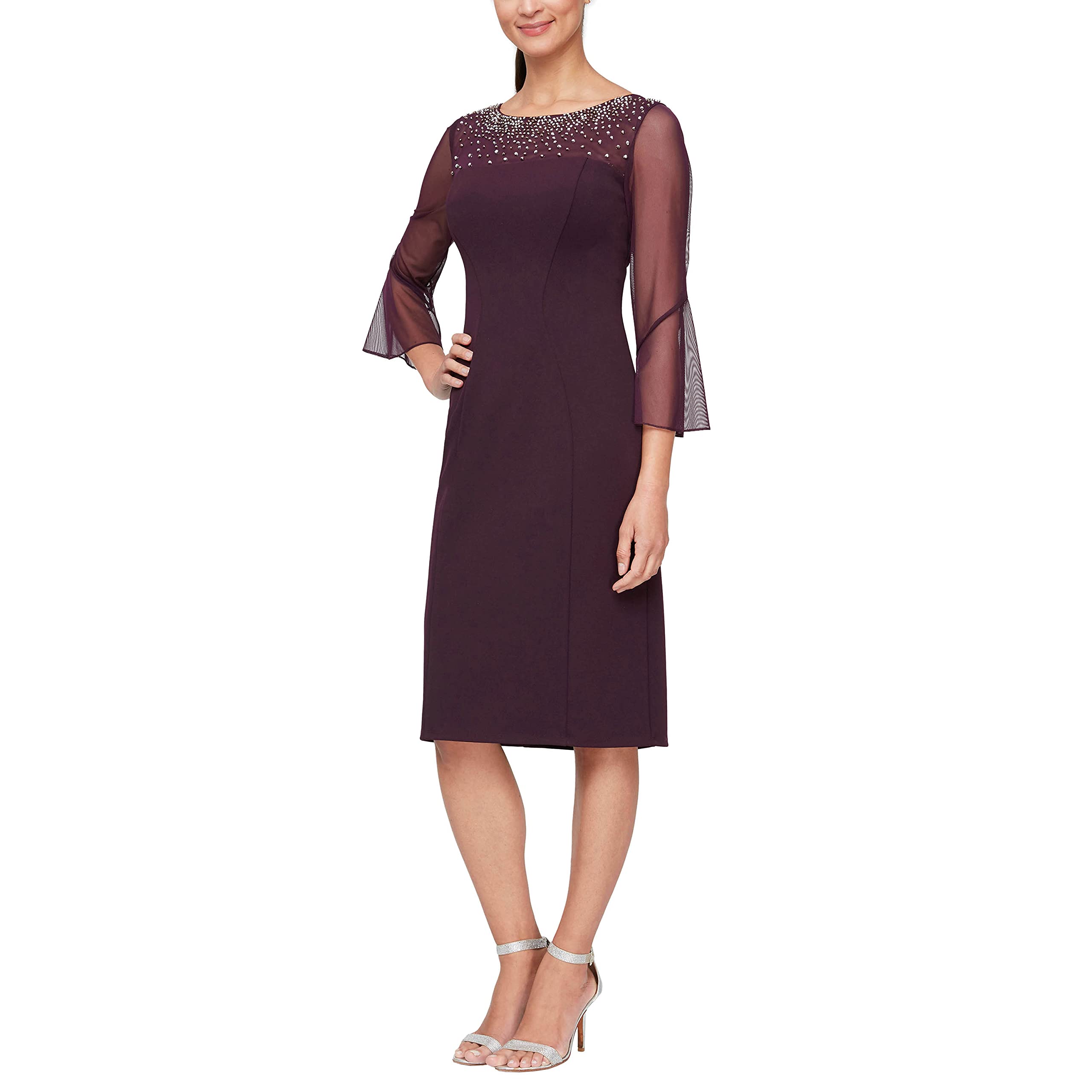 DingJiDress Mother of the Groom / Bride Dresses Short Shift Dress with Embellished Illusion Detail Formal Dresses Wedding Guest Dress