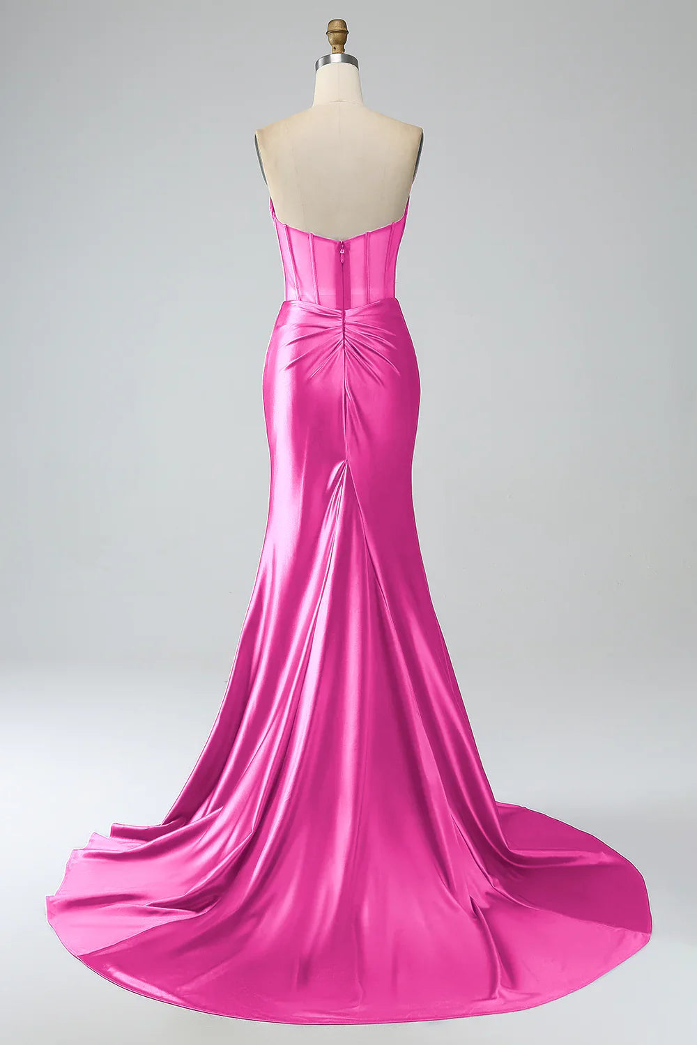 DingJiDress Red Mermaid Strapless Pleated Corset Long Prom Dress with Slit