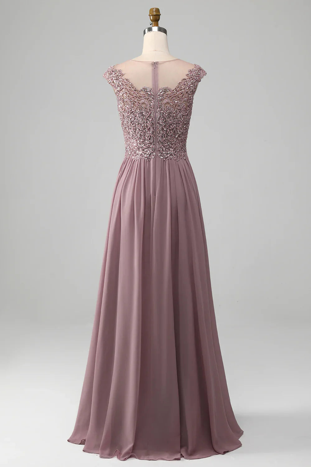 DingJiDress Elegant Bridesmaid Dresses Sparkly Dusk A-Line Round Neck Sequin Chiffon Floor-Length Dress Fall Wedding Guest Dress November