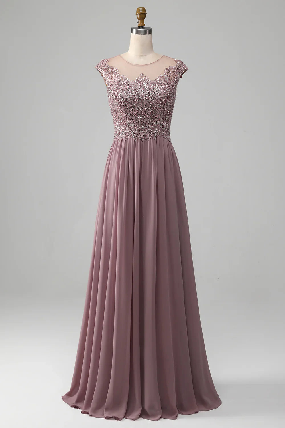 DingJiDress Elegant Bridesmaid Dresses Sparkly Dusk A-Line Round Neck Sequin Chiffon Floor-Length Dress Fall Wedding Guest Dress November