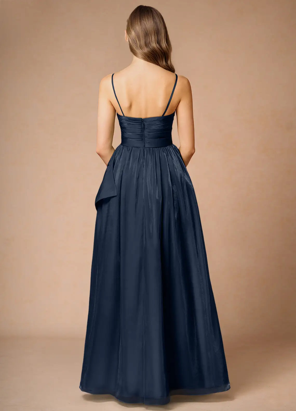 Fashion Navy Blue Strapless Prom Dress with Ruched Bodice Bow Accent Side Slit and for Formal Occasions