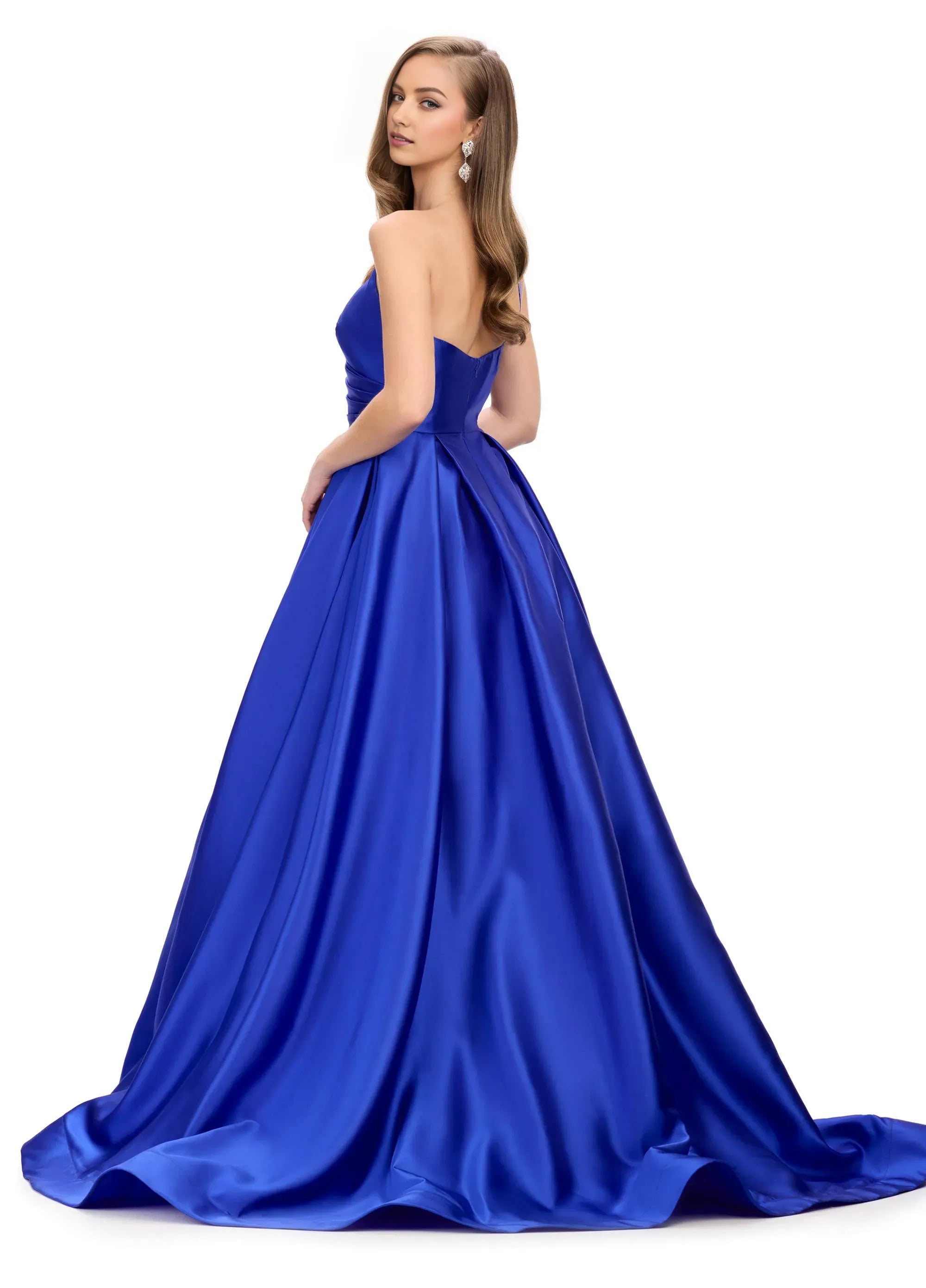 Fashion Royal Blue A-Line One-Shoulder Sleeveless Back Zip Floor-Length Satin Prom Dresses