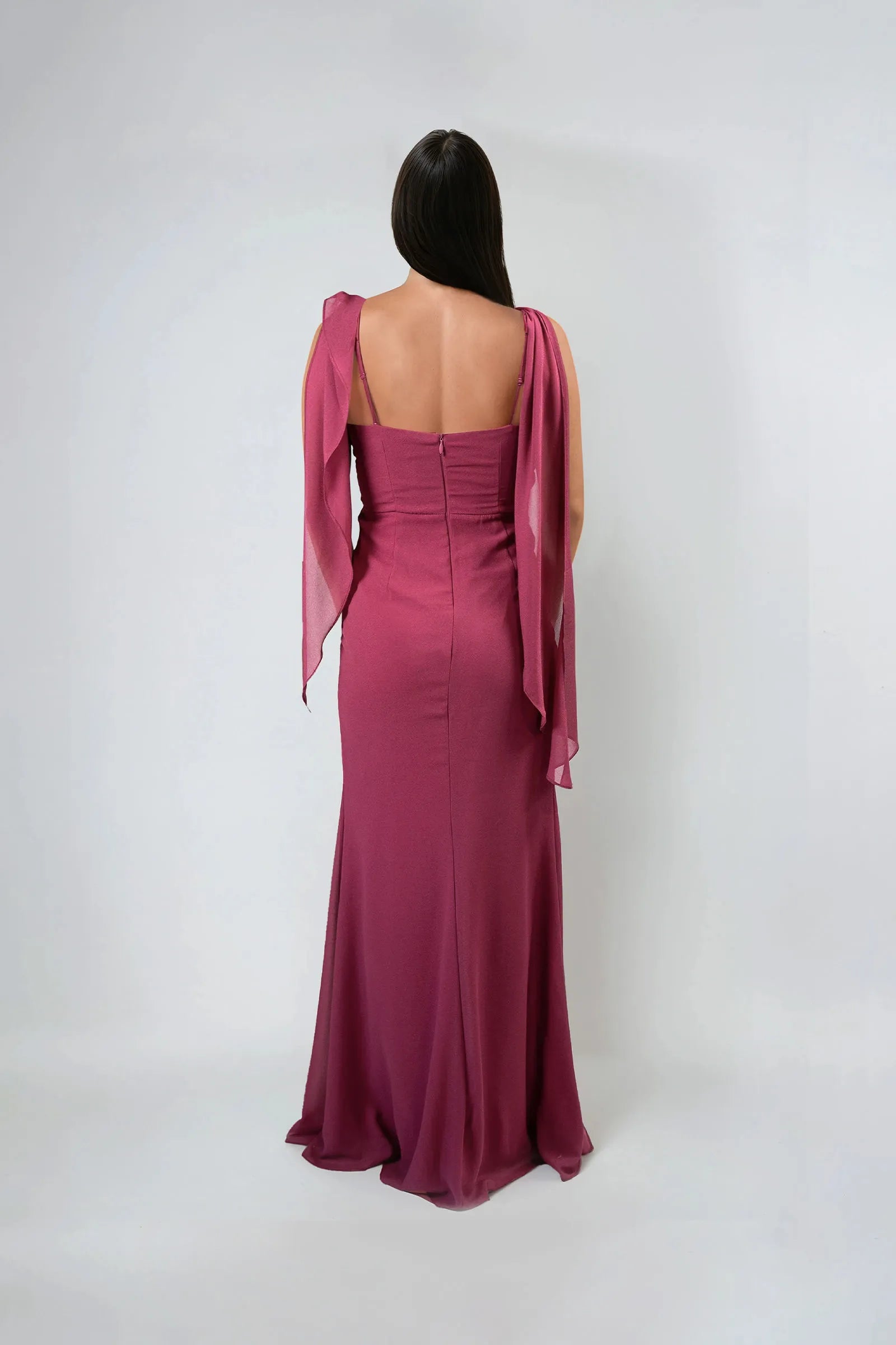 Fashionable Chiffon Mermaid Cowl Neck Draped-Shoulder Back Zip High-Slit Floor-Length Prom Dresses for women Hot Sale