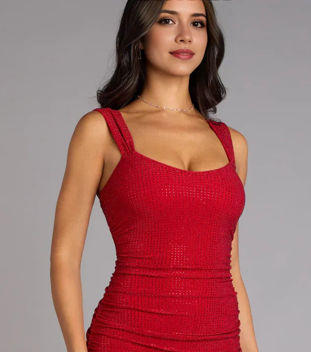 Fashionable Red Ruched Square Neck Sleeveless Back Zip Mermaid Maxi Prom Dress