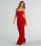 Fashionable Red cowl neckline Sleeveless Ruched Spaghetti Strap Back Zip  Mermaid Floor-length Prom dress women Custom