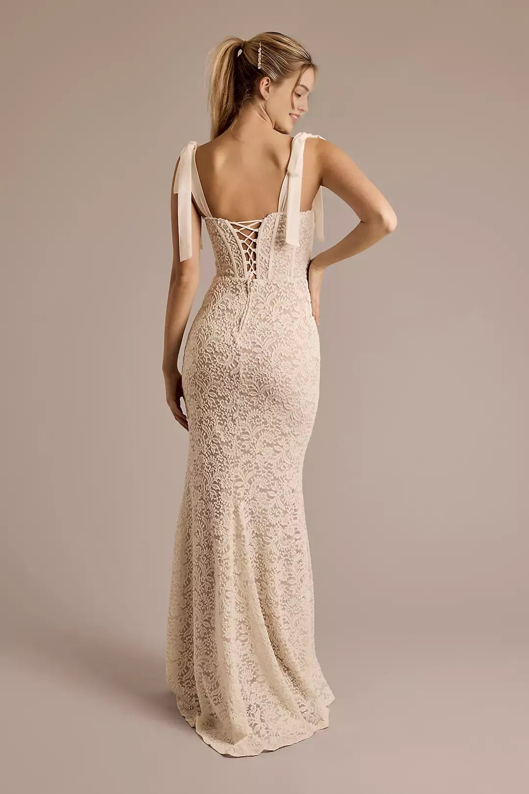 Fashionable long lace camisole back lace up dance dress