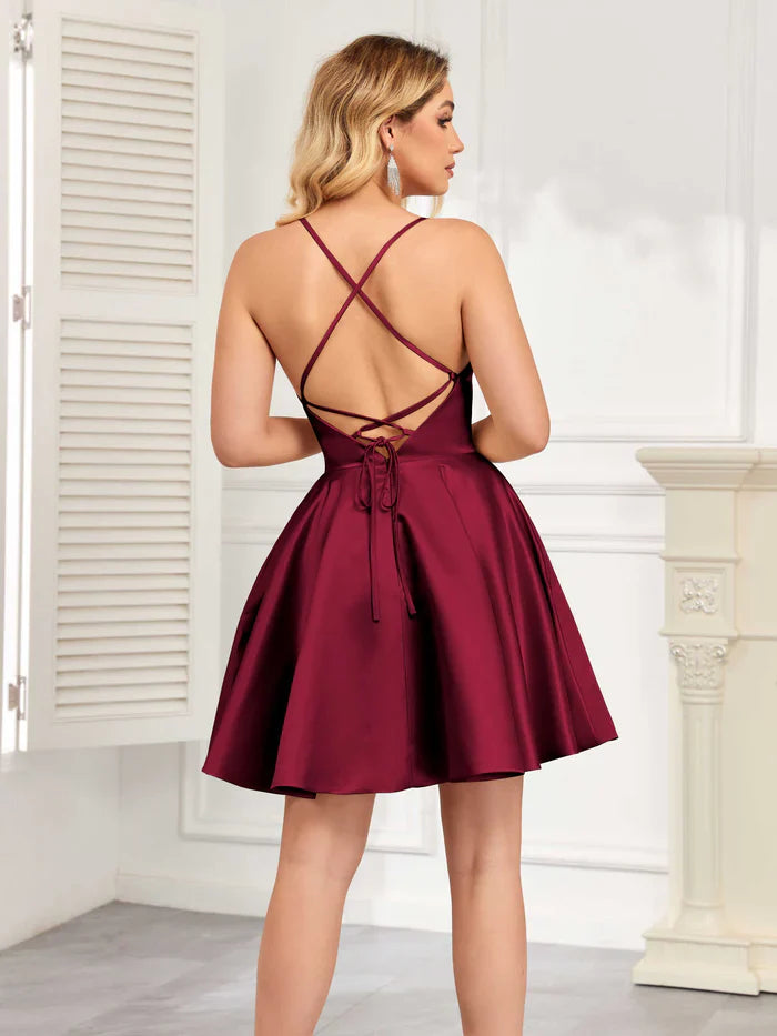 DingJiDress A-Line Fashionable and Beautiful Homecoming Dresses Fatima Lovely Satin Short