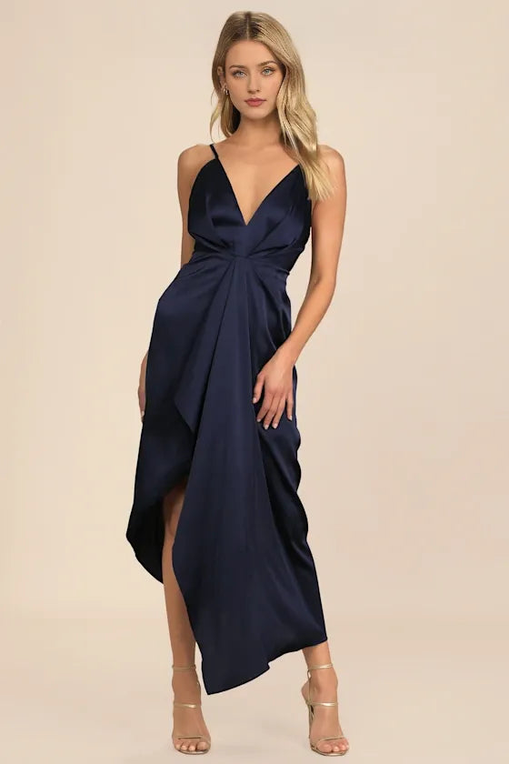 Feeling Blush Satin Ruffled Evening Dresses