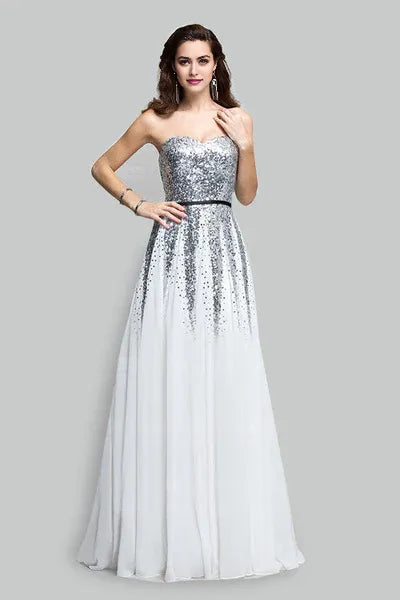 Floor Length A-line sweetheart sequined sleeveless mother's dress
