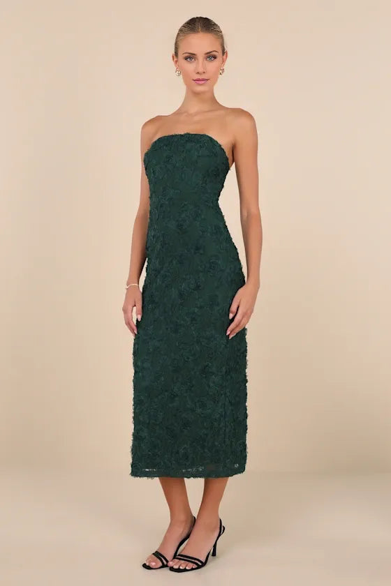 Floral Applique Strapless Party Dresses