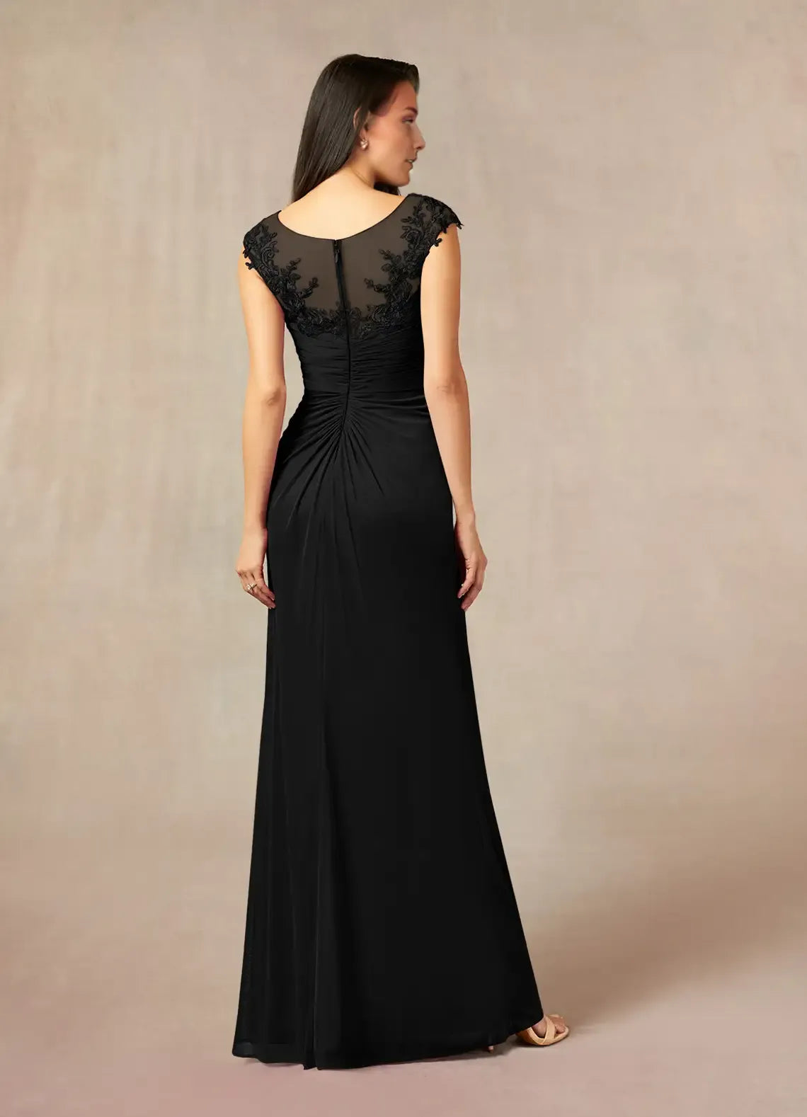 Formal Black Mother of the Bride Dresses with Asymmetric Lace Neckline Ruched Bodice Side Draping High Slit hot sale for ladies
