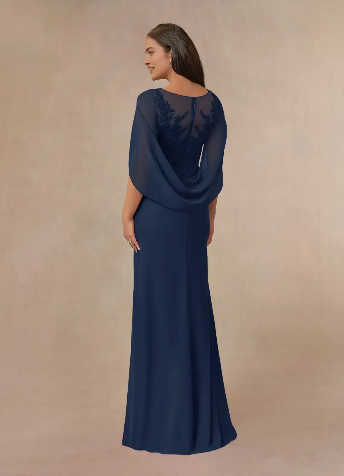 Formal Dark Navy A-Line Lace Capelet Chiffon Mother of the Bride Dresses Trendy the Bodice  for sale