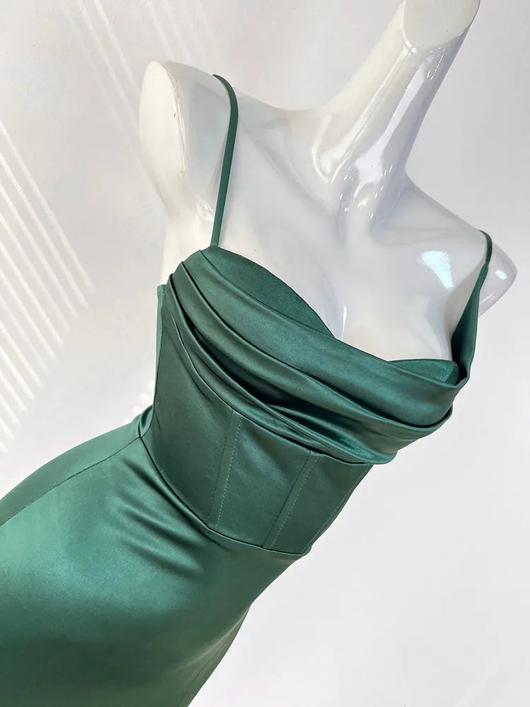 French style breast pad high slit suspender dress party dress