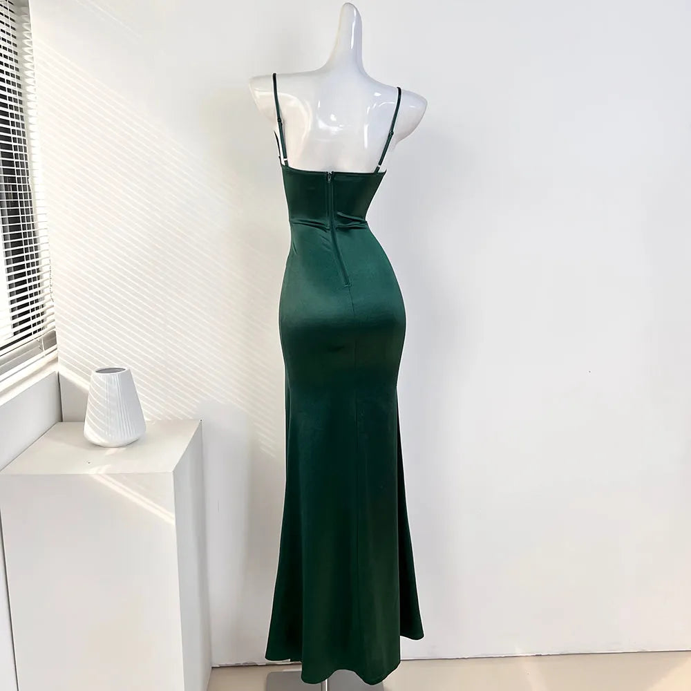 French style breast pad high slit suspender dress party dress