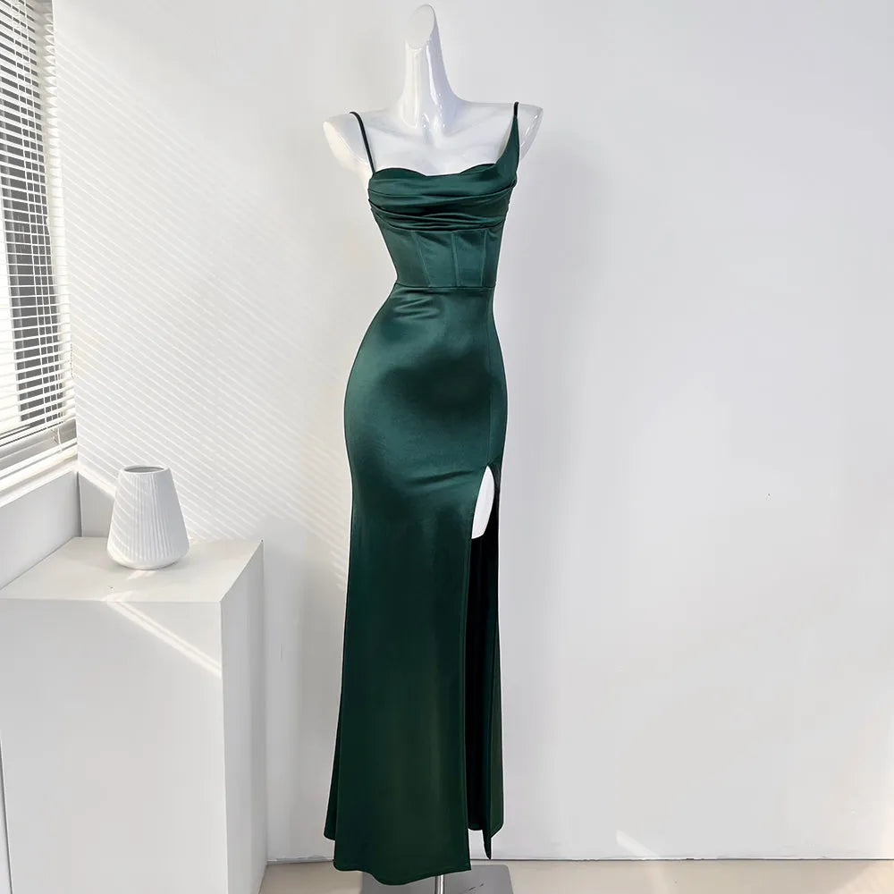 French style breast pad high slit suspender dress party dress